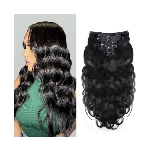 Haarverlängerung Clip-in-Haarverlängerungen, Echthaar, doppelte Tresse, dicke, gewellte Haarverlängerungen Nr. 1B for Frauen Clip in Extensions(16inches,240g) von XXAD553TY