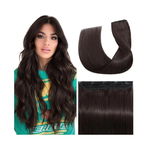 Haarverlängerung Dunkelbraune Clip-in-Extensions aus Echthaar, 5 Clips, 3/4-Vollkopf-Clip-on-Remy-Haarverlängerung for Frauen Clip in Extensions(14 inches) von XXAD553TY