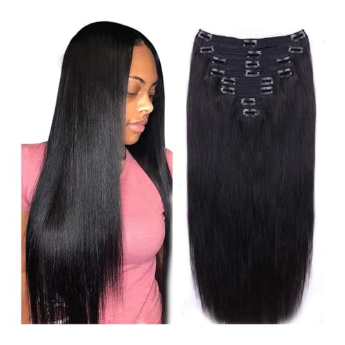 Haarverlängerung Gerade Clip-in-Haarverlängerungen aus Echthaar, 8 Stück pro Set mit 18 Clips, doppelter Schuss, Clip-in-Haarverlängerungen in natürlichem Schwarz for Frauen Clip in Extensions (Size von XXAD553TY