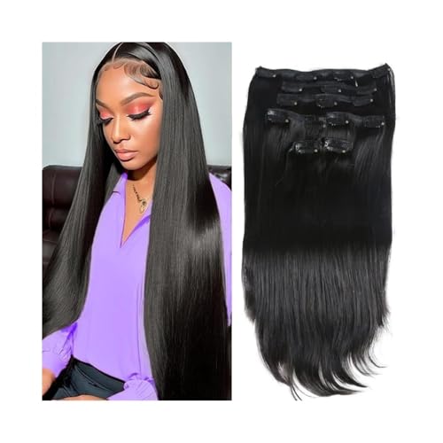 Haarverlängerung Gerade Clip-in-Haarverlängerungen for Frauen, brasilianisches Remy-Haar, 8 Stück, 240 g, doppelter Schuss, dicke, seidige Clip-in-Echthaarverlängerungen Clip in Extensions(26inches) von XXAD553TY
