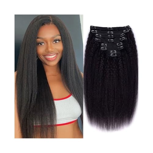 Haarverlängerung Kinky Straight Clips in Echthaar-Extensions, natürliche Farbe, 8 Stück/Set, voller Kopf for Frauen Clip in Extensions(14inches,240g) von XXAD553TY