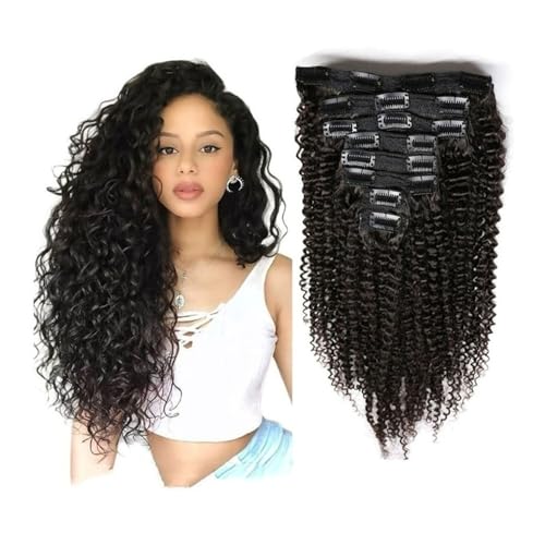 Haarverlängerung Tiefwellige Clip-in-Echthaarverlängerungen, 8 Stück, 120 g, 30,5–66 cm, voller Kopf, brasilianische Remy-Haarverlängerung, Clip-in-Haarverlängerung for lockiges Haar for Frauen Clip i von XXAD553TY