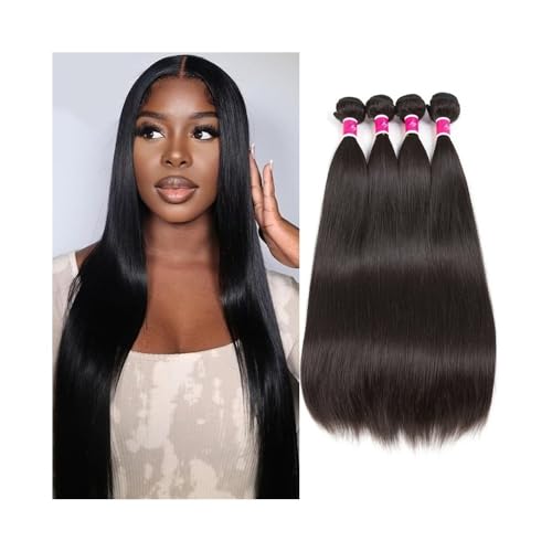 Haarverlängerungen 10-32 Zoll glatte Echthaarbündel, 4-teiliges volles und dickes brasilianisches Haarbündel, Remy-Haarverlängerung for Frauen, natürliches Schwarz Hair Extensions(32 32 32 32) von XXAD553TY