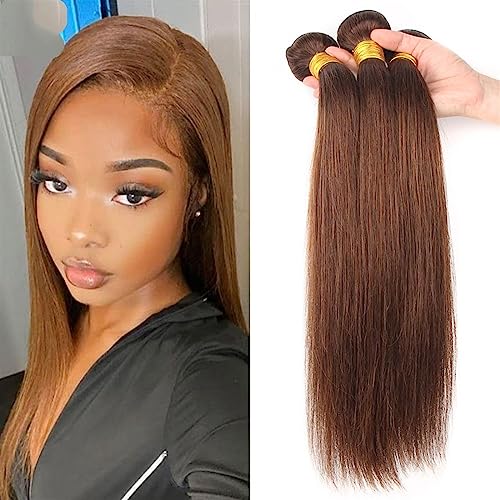 Haarverlängerungen Hellbraune, glatte Echthaar-Bündel, 20,3–81,3 cm, Echthaarverlängerungen for schwarze Frauen, 1/3/4 Bündel (#4) Hair Extensions(14 16 18 20) von XXAD553TY