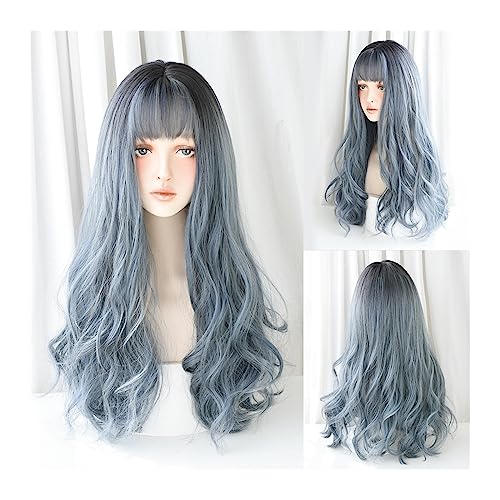 Perücke Damen Beständige Faserperücken mit Pony, Cosplay, Gothic, Lolita, tägliche Party, lange schwarze, gewellte Haarperücken for Frauen, natürliche synthetische Hitze Perücken (Color : C8256-1) von XXAD553TY