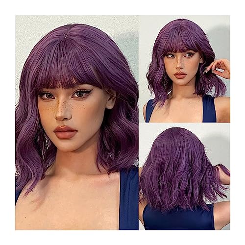 Perücke Damen Cosplay hitzebeständige kurze synthetische natürliche Bob-Perücke mit Pony, schwarzbraun mit blonden Haaren, Perücke for Frauen, Lolita Perücken (Color : WL1006-3) von XXAD553TY