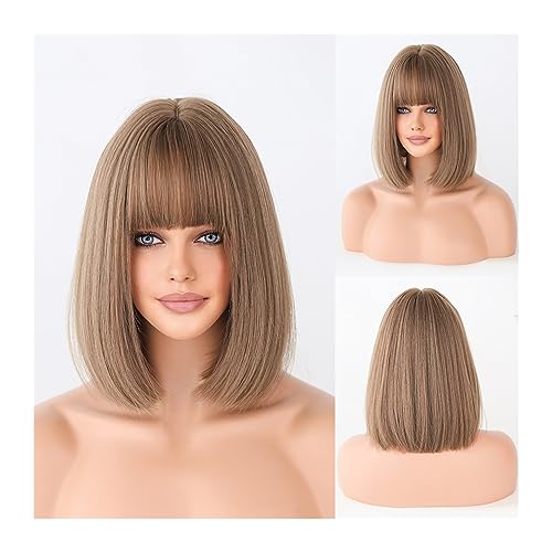 Perücke Damen Kurze gerade Perücken, weißes graues Haar for Frauen, kurze Bob-Synthetik-Perücken mit Pony, Cosplay, Lolita, verwenden Sie natürliches Haar, hitzebeständig Perücken (Color : D3115-3) von XXAD553TY