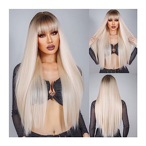 Perücke Damen Natürliches Haar, hitzebeständig, lange blonde Perücke, gerade Damenperücken mit Pony, Party, Cosplay, Lolita Perücken (Color : LC1063-1) von XXAD553TY