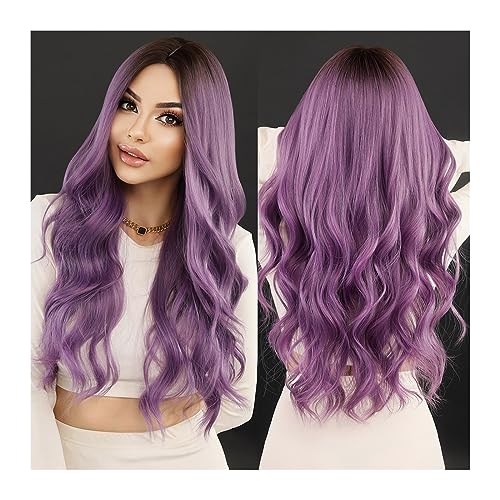 Perücke Damen Tägliche Party, synthetische, natürliche Mittelteil, lockige Perücke, Lolita, hitzebeständig, Ombre, Schwarz, Weiß, gewelltes Haar, Perücke for Frauen, Cosplay Perücken (Color : MW9059- von XXAD553TY