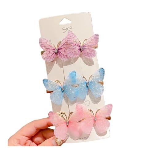 Bunte Schmetterlings-Haarnadeln für Mädchen, Haarspangen, süße Haarschmuck, Regenbogen-Kopfbedeckung, modischer Haarschmuck (E,6 Stück) von XXCLW