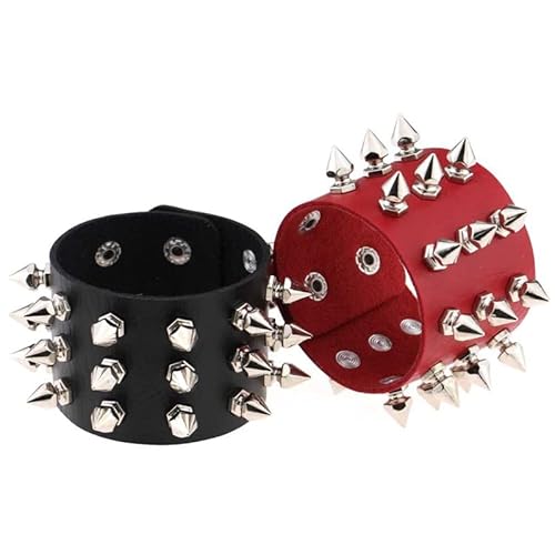 XXCLW Punk Gothic Rock Cuspidal Spikes Nieten Kegel Nieten Breit Leder Manschette Armband Armbänder Charm Armreif Mode Unisex Schmuck, Einheitsgröße, 2 Stück, 2 Stück, Achat von XXCLW