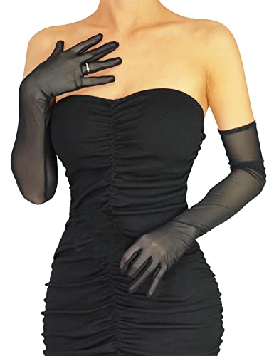 XXDingbs Damen Sexy Sheer Handschuhe 2022 Mesh Tüll Super Lange Handschuhe Oper Halloween Kostüm Party Tanz Braut Handschuhe, schwarz, Einheitsgröße von XXDingbs