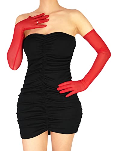 XXDingbs Damen Sexy Sheer Handschuhe Mesh Tüll Super Lange Handschuhe Opera Weihnachten Kostüm Party Tanz Braut Handschuhe, Rot/Ausflug, einfarbig (Getaway Solids), Einheitsgröße von XXDingbs