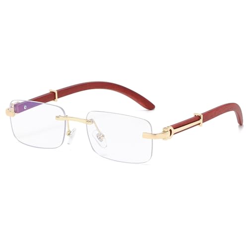 XXGJOALD New 2025 Sonnenbrille Rectangle Rimless Sunglasses Women Vintage Eyeglasses Retro Wooden Frame Gradient Sun Glasses UV400(Anti Blue Light Lens) von XXGJOALD