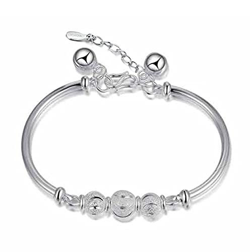 XXHNBF Damenarmband, Damen 925 Silber Armband Exquisite Hand Matte Silber Perlen Armband Mode Armband Damen Silber Schmuck von XXHNBF