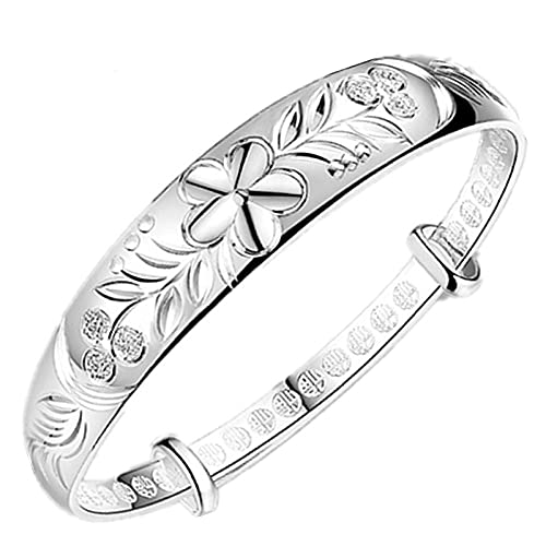 XXHNBF Damenarmband, Damen 925 Silber Armband Handgeschnitzte Blume Ranke Verstellbar Manschette Armreif Freundschaftsarmband Damen Silberschmuck Bi von XXHNBF
