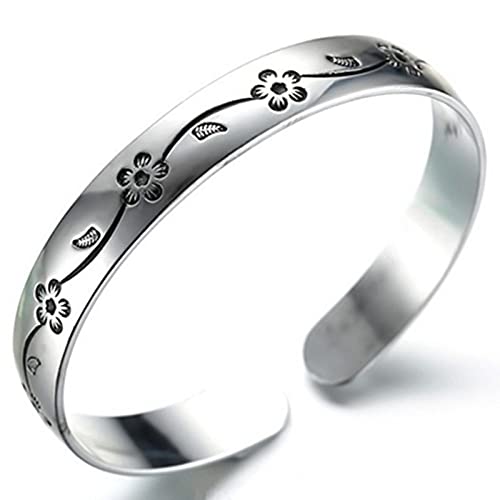 XXHNBF Damenarmband, Damen 925 Silber Armband Kirschblüten Ranke Manschette Armreif Handgeschnitztes Armband Damen Silberschmuck Geburtsstein von XXHNBF