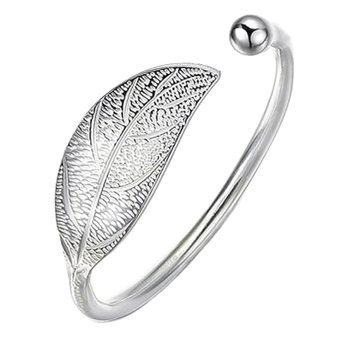 XXHNBF Damenarmband, Damen 925 Silber Armband Verstellbar Blätter Manschette Armreif Handgeschnitzt Freundschaftsarmband Silber Schmuck Geburtstag von XXHNBF