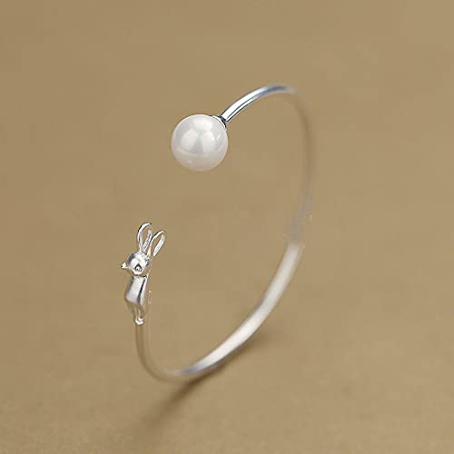XXHNBF Damenarmband, Damen 925 Silber Armband Verstellbar Offen Damen Silber Armreif Exquisite Kaninchen Armband Mode SIL von XXHNBF