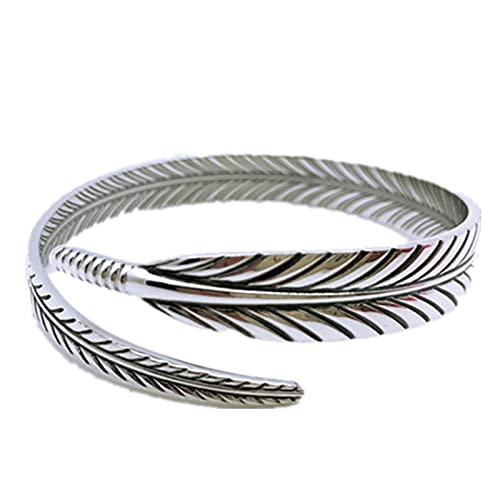 XXHNBF Damenarmband, Damen 925 Silber Armband Vintage Boho Feder Manschette Armreif Handgeschnitztes Armband Damen Silberschmuck Birthd von XXHNBF