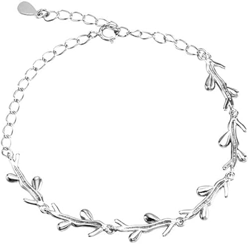 XXHNBF Damenarmband, Damen 925 Silber Armband Vintage Olivenzweig Verstellbarer Armreif Exquisites Damen Armband Silber von XXHNBF