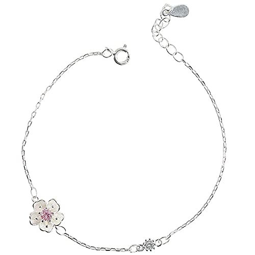 XXHNBF Damenarmband, Frauen 925 Silber Armband Einstellbar Kirschblüten Armband Damen Silber Armreif Mode Silber Je von XXHNBF