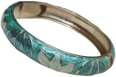 XXHNBF Damenarmband, Retro Emaille Klee Blumen Armband Klapp Manschette Armreifen for Frauen Chinesische Traditionelle Handarbeit(Green) von XXHNBF