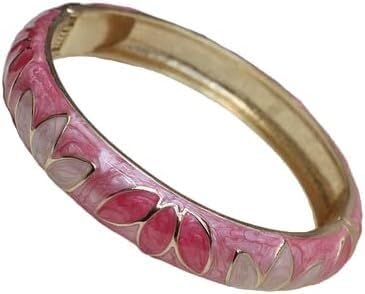 XXHNBF Damenarmband, Retro Emaille Klee Blumen Armband Klapp Manschette Armreifen for Frauen Chinesische Traditionelle Handarbeit(Pink) von XXHNBF