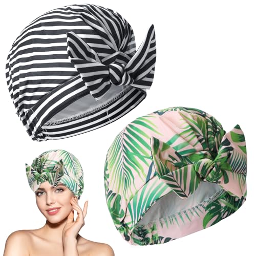Duschhauben für Frauen, 2 Stück, wasserdicht, wiederverwendbar, Duschhaarkappen, verstellbarer Duschhut mit elastischer Shampoo-Kappe für Frauen und Mädchen, Duschhüte für kurzes, langes und lockiges von XXHUO