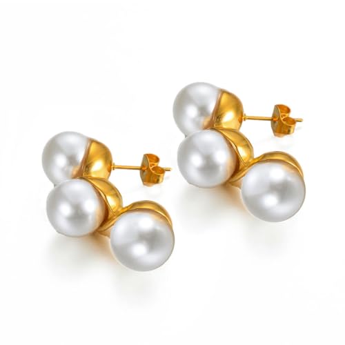 Ohrringe aus Sterlingsilber, Ohrringe for Damen, übertriebene Perlenohrringe aus Edelstahl mit unregelmäßigen Ohrsteckern von XXJYOPHQ