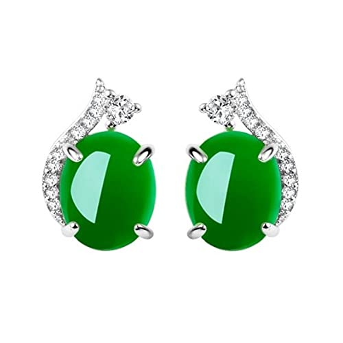 Ohrringe im chinesischen Stil, natürliche grüne Jade, Chalcedon, runde Ohrringe, 925er Silber, Achat, geschnitzter Jadeit-Schmuck, modisches Amulett for Frauen, Geschenke von XXJYOPHQ