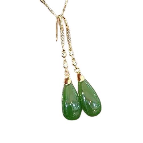 Ohrringe im chinesischen Stil, natürlicher Hetian-Jaspis, Wassertropfen, Diamant-Handwerk, lange Ohrringe, chinesischer Retro-Licht, luxuriös, frisch, Damen-Silberschmuck (Gem Color: Green) von XXJYOPHQ