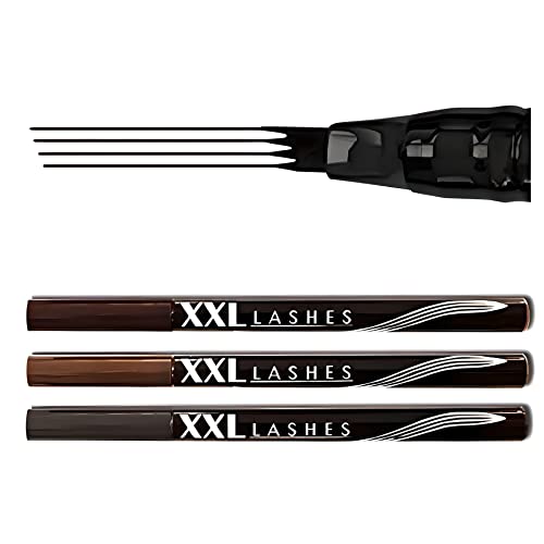 XXL Lashes Augenbrauen-Tattoo-Stift, wasserfester Augenbrauen-Liner, Microblading-Augenbrauenstift mit 4-Linien-Präzisionsapplikator, Augenbrauen Tattoo, 4-Spitzen-Augenbrauenstift (Dunkelbraun) von XXL Lashes
