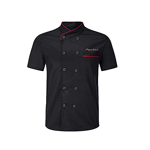 Personalisierte Chef Mantel Kundenspezifische bestickte Chef Jacke Kurzarm Chef Shirt Restaurant Küche Chef Uniform für Frauen Männer (schwarz, XL) von XXTONE