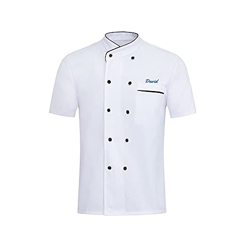 Personalisierte Chef Mantel Kundenspezifische bestickte Chef Jacke Kurzarm Chef Shirt Restaurant Küche Chef Uniform für Frauen Männer (weiß, 2XL) von XXTONE