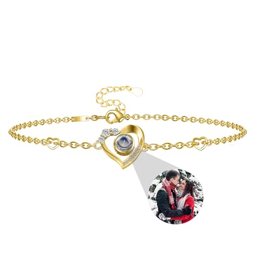 XXTONE Personalisierte Foto Armbänder für Frauen Benutzerdefinierte Herz Armband mit Foto Innen Ich Liebe Dich Armband 100 Sprachen Foto Armband Jahrestag Geburtstag Schmuck Geschenk von XXTONE