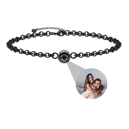 XXTONE Personalisiertes Foto Projektion Armband - Benutzerdefiniert Mit Bild Im Inneren Kreis - Einstellbares Valentinstag Geburtstag Schmuck Geschenk Für Frauen Männer (Nero 2) von XXTONE