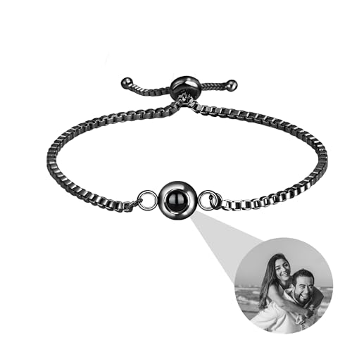 XXTONE Personalisiertes Foto Projektion Armband - Benutzerdefiniert Mit Bild Im Inneren Kreis - Einstellbares Valentinstag Geburtstag Schmuck Geschenk für Frauen Männer (Nero3) von XXTONE