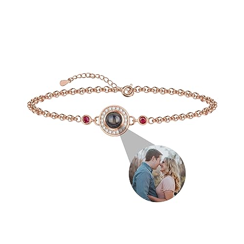 XXTONE Personalisiertes Foto Projektion Armband - Benutzerdefiniert Mit Bild Im Inneren Kreis - Einstellbares Valentinstag Geburtstag Schmuck Geschenk für Frauen Männer (Roségold 5) von XXTONE