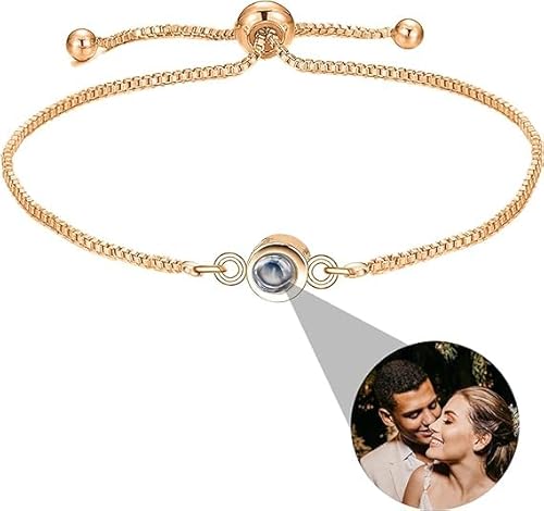 XXTONE Personalisierte Foto Projektion Armband benutzerdefinierte Armband mit Bild im Inneren Kreis einstellbares Bild Armband Valentinstag Geburtstag Schmuck Geschenk für Frauen Männer (Roségold4) von XXTONE