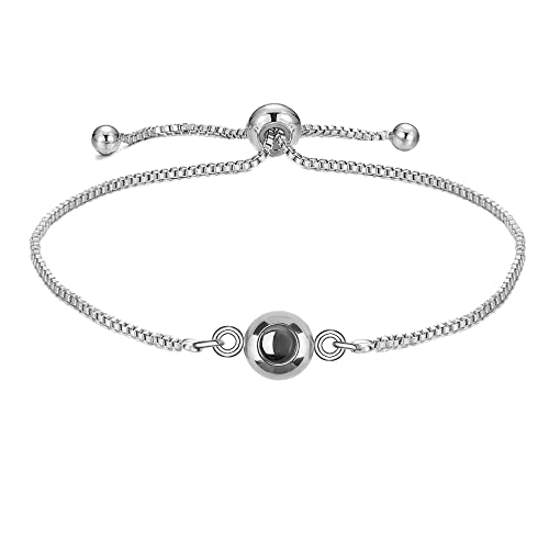XXTONE Personalisiertes Foto Projektion Armband - Benutzerdefiniert Mit Bild Im Inneren Kreis - Einstellbares Valentinstag Geburtstag Schmuck Geschenk Für Frauen Männer (Silber 3) von XXTONE