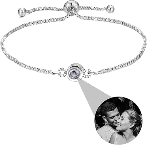 XXTONE Personalisierte Foto Projektion Armband benutzerdefinierte Armband mit Bild im Inneren Kreis einstellbares Bild Armband Valentinstag Geburtstag Schmuck Geschenk für Frauen Männer (Silber 4) von XXTONE