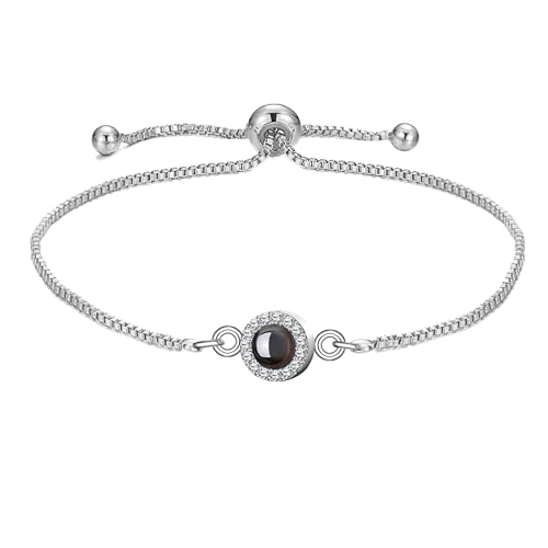 XXTONE Personalisiertes Foto Projektion Armband - Benutzerdefiniert Mit Bild Im Inneren Kreis - Einstellbares Valentinstag Geburtstag Schmuck Geschenk für Frauen Männer (Silber 1) von XXTONE