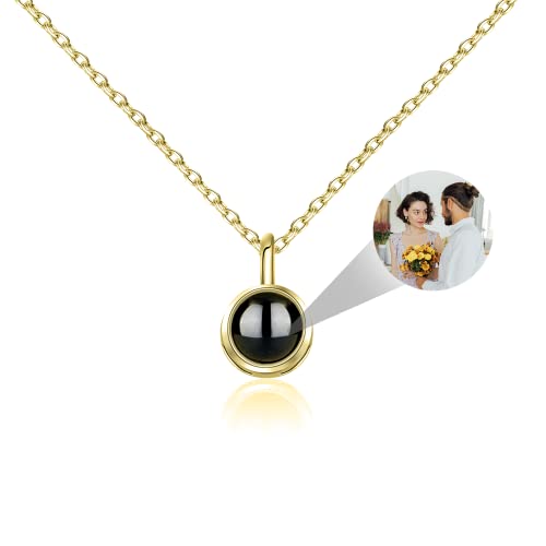XXTONE Personalisierte Foto Projektion Halskette - Benutzerdefinierte Kreis Anhänger Mit Bild Im Inneren - Ich Liebe Dich 100 Sprachen Schmuck Geschenk für Frauen (Gold-1) von XXTONE