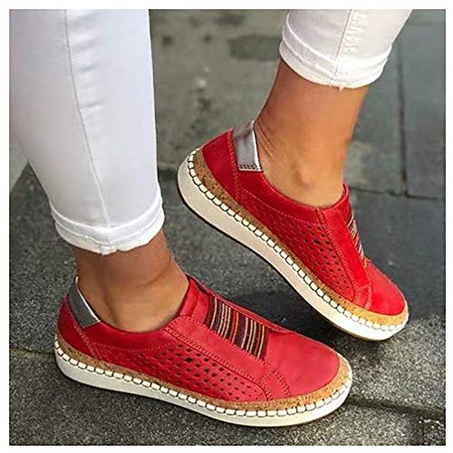 XXXZZL Damen Slipper Damen Mokassins Bootsschuhe Leder Loafers Freizeit Schuhe Flache Fahren Halbschuhe Slippers Modische Freizeitschuhe,Rot,39 von XXXZZL