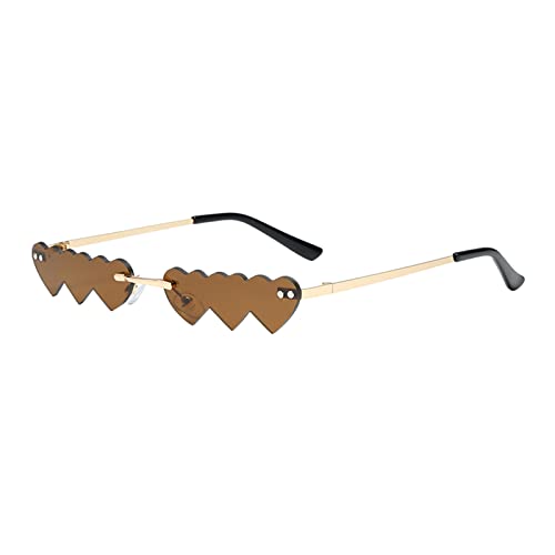 XXblack Modische Sonnenbrille Mode Punk Herz Randlos Sonnenbrille Frauen Luxus Rahmenlose Feuerbrille Einzigartige Retro Tränen Form Brille Männer Vintage Brille(Coffee,Einheitsgröße) von XXblack