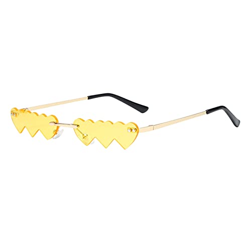 XXblack Modische Sonnenbrille Mode Punk Herz Randlos Sonnenbrille Frauen Luxus Rahmenlose Feuerbrille Einzigartige Retro Tränen Form Brille Männer Vintage Brille(Yellow,Einheitsgröße) von XXblack