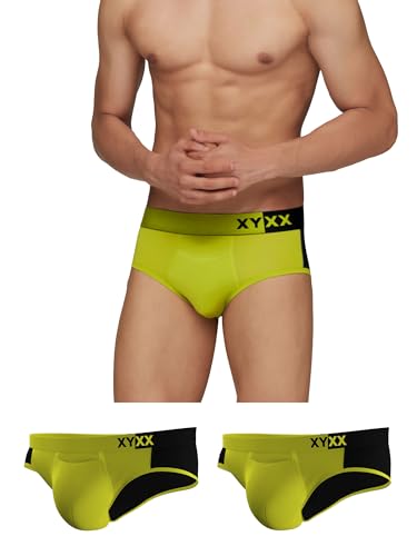 XY XX Herrenunterwäsche Dualist Intellisoft antimikrobielle Micro-Modal-Slips, 3er-Pack (Groß – Lime Punch und Schwarz) von XY XX