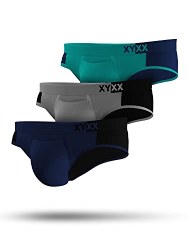 XY XX Herrenunterwäsche Dualist IntelliSoft antimikrobielle Micro-Modal-Slips, 3er-Pack (Black Iris & Schwarz; Navigate & Black Iris; Steel Grey & Schwarz; 2XL) von XY XX