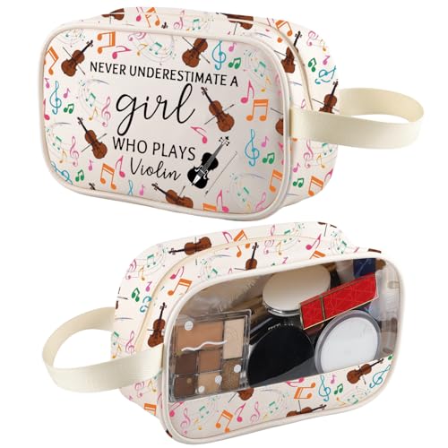 XYANFA Geigen-Make-up-Tasche, Geschenk für Musiker oder Musiklehrer, Kosmetiktasche für Mädchen, das Violine spielt, Spielt Violine T-M, Large, modisch von XYANFA